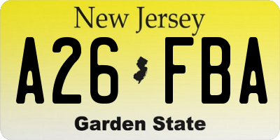NJ license plate A26FBA