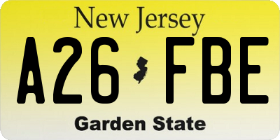 NJ license plate A26FBE