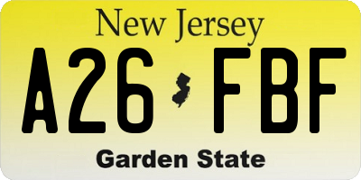 NJ license plate A26FBF