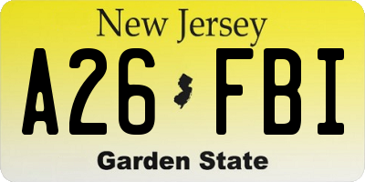 NJ license plate A26FBI