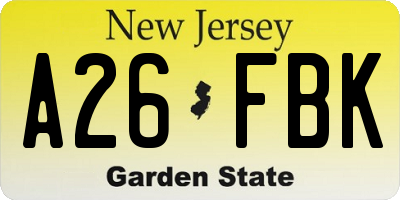 NJ license plate A26FBK