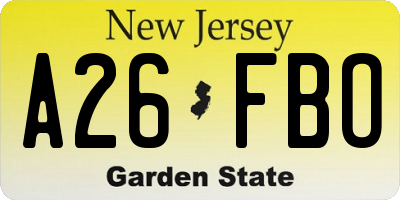 NJ license plate A26FBO