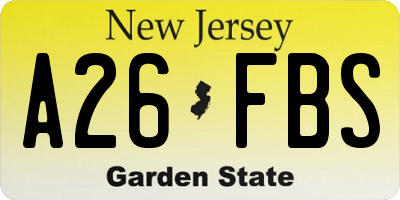 NJ license plate A26FBS
