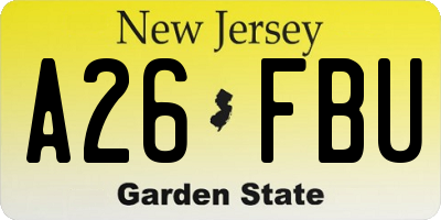 NJ license plate A26FBU