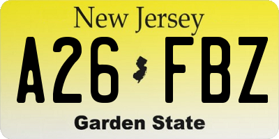 NJ license plate A26FBZ