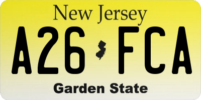 NJ license plate A26FCA