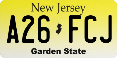 NJ license plate A26FCJ