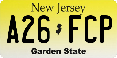 NJ license plate A26FCP