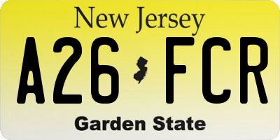NJ license plate A26FCR