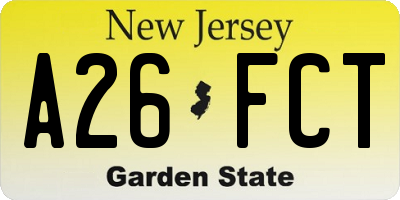 NJ license plate A26FCT