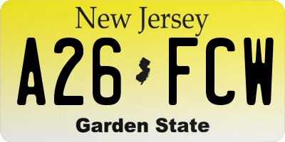 NJ license plate A26FCW