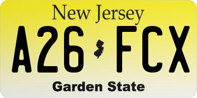 NJ license plate A26FCX