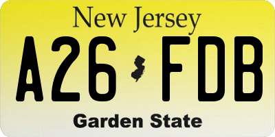 NJ license plate A26FDB