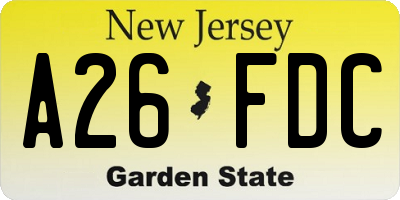 NJ license plate A26FDC
