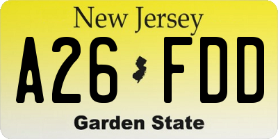 NJ license plate A26FDD