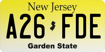 NJ license plate A26FDE