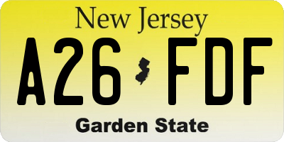 NJ license plate A26FDF