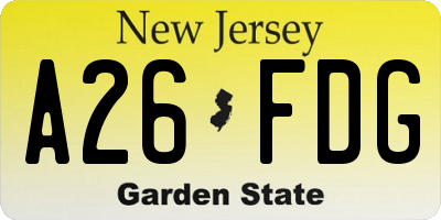 NJ license plate A26FDG