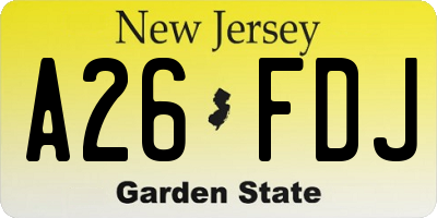 NJ license plate A26FDJ
