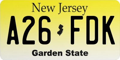 NJ license plate A26FDK