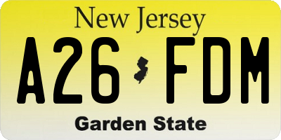 NJ license plate A26FDM