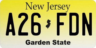 NJ license plate A26FDN