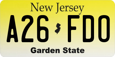 NJ license plate A26FDO