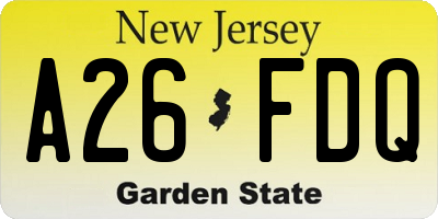 NJ license plate A26FDQ