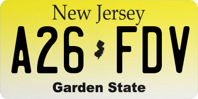 NJ license plate A26FDV