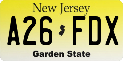 NJ license plate A26FDX