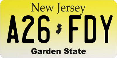 NJ license plate A26FDY