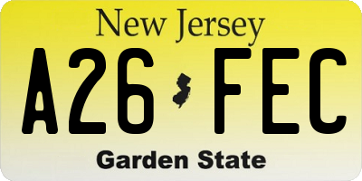 NJ license plate A26FEC