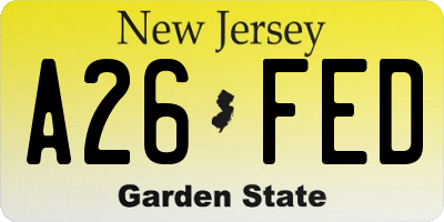 NJ license plate A26FED