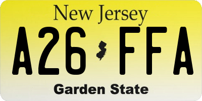 NJ license plate A26FFA