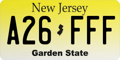 NJ license plate A26FFF