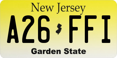 NJ license plate A26FFI