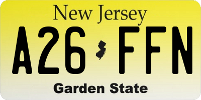 NJ license plate A26FFN