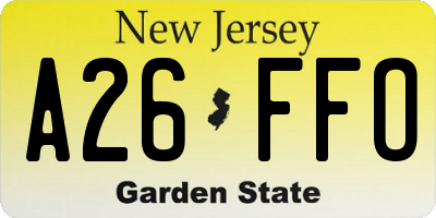 NJ license plate A26FFO