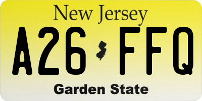 NJ license plate A26FFQ