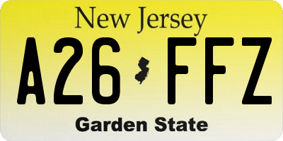 NJ license plate A26FFZ