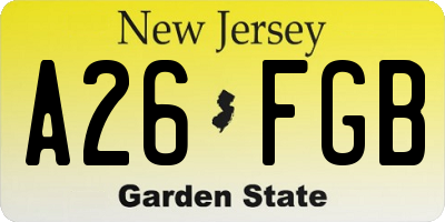 NJ license plate A26FGB
