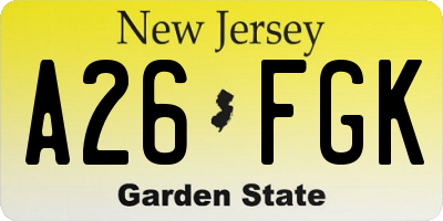 NJ license plate A26FGK