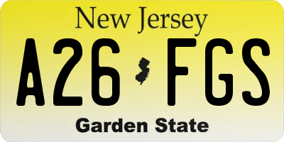 NJ license plate A26FGS
