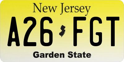 NJ license plate A26FGT