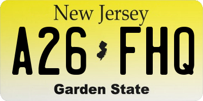 NJ license plate A26FHQ