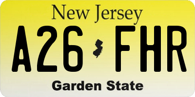 NJ license plate A26FHR