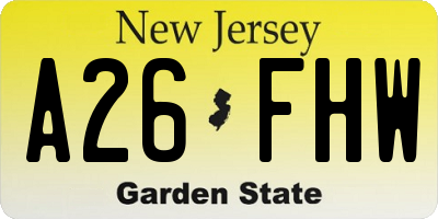 NJ license plate A26FHW