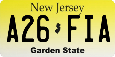 NJ license plate A26FIA