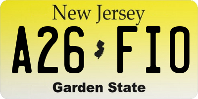 NJ license plate A26FIO