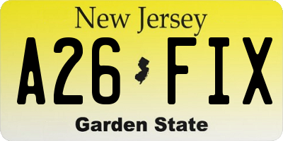 NJ license plate A26FIX